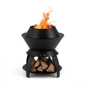 f20 Inch Patio Fire Pit Metal Camping Fire Bowl with Pot Holder and Storage Shelf