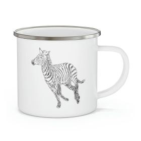 Enamel Camping Mug, Galloping Zebra Line Art Drawing Print