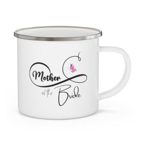 Enamel Camping Mug, Mother Of The Bride - Wedding Bridal Pink Butterfly Illustration