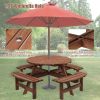 8 Person Wooden Picnic Table, Outdoor Camping Dining Table with Seat, Garden, DIY w/ 4 Built-in Benches, 2220lb Capacity