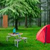 136*85.5*67cm 50kg Aluminum Alloy Table And Chair One Piece Camping One Piece Table And Chair Wood Grain Color