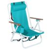 Folding Beach Chair, 4 Position Portable Backpack Foldable Camping Chair with Headrest Cup Holder and Wooden Armrests, Green