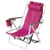 Folding Beach Chair Set of 2 for Adults, 4 Position Portable Backpack Foldable Camping Chair with Headrest Cup Holder and Wooden Armrests, Pink