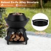 f20 Inch Patio Fire Pit Metal Camping Fire Bowl with Pot Holder and Storage Shelf