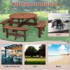 8 Person Wooden Picnic Table, Outdoor Camping Dining Table with Seat, Garden, DIY w/ 4 Built-in Benches, 2220lb Capacity