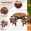 8 Person Wooden Picnic Table, Outdoor Camping Dining Table with Seat, Garden, DIY w/ 4 Built-in Benches, 2220lb Capacity