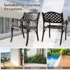 Cast Aluminum Patio Chairs Set of 2 Dining Chairs with Armrests Diamond Pattern