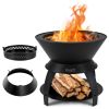 f20 Inch Patio Fire Pit Metal Camping Fire Bowl with Pot Holder and Storage Shelf