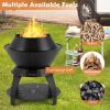 f20 Inch Patio Fire Pit Metal Camping Fire Bowl with Pot Holder and Storage Shelf