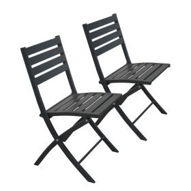 Outdoor Folding Chair Set of 2 All Weather Aluminum Patio Chairs (Color: Grey)