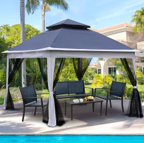 Outdoor 11x 11Ft Pop Up Gazebo Canopy With Removable Zipper Netting,2-Tier Soft Top Event Tent,Suitable For Patio Backyard Garden Camping Area (Color: Blue)