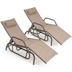 Outdoor Chaise Lounge Glider Chair with Armrests and Pillow (Color: Rustic Brown)