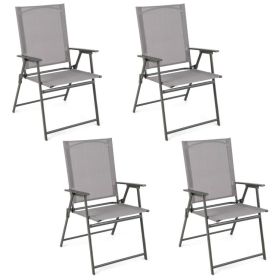 Set of 4 Patio Folding Chair Set with Rustproof Metal Frame (Color: Gray)