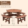 Circular Outdoor Wooden Picnic Table with Built-in Benches for Patio Backyard Garden; DIY; 1720lb Capacity; Natural/Gray