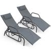 Outdoor Chaise Lounge Glider Chair with Armrests and Pillow